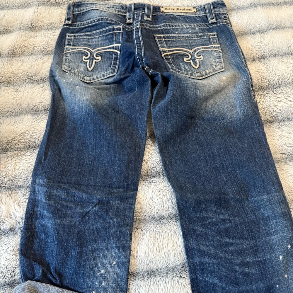 Rock Revival Blue Ankle Cropped Jeans with Distinctive Stitching